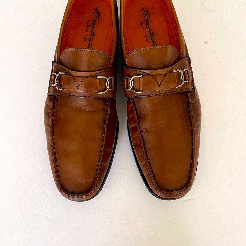Santoni Brown Leather Bit Loafers